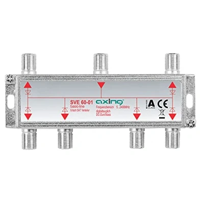 Immagine di Axing SVE 60 01 Distributore partitore satellitare e digitale terrrestre 6 Vie, Splitter 5 2400 MHz, connettore F, con passagio DC