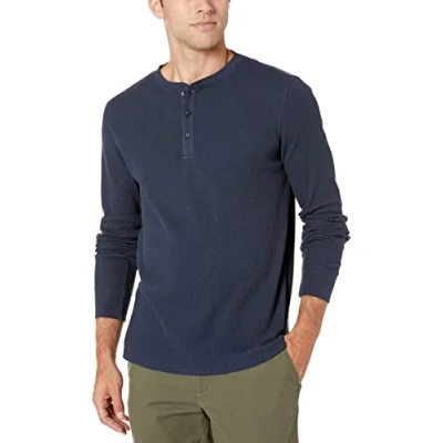 Immagine di Amazon Essentials Serafino a Nido D’Ape Maniche Lunghe Regular Fit Uomo, Blu Marino, XS