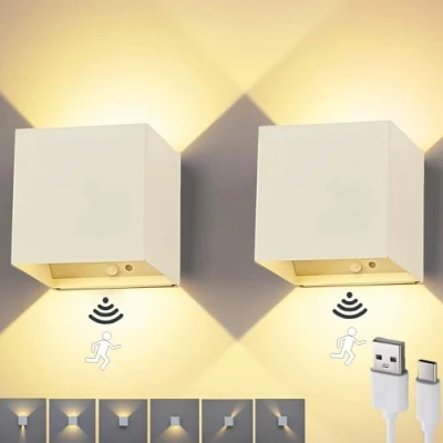 Immagine di SENFAY 1 Lampada da Parete a LED Interno, Applique Senza fili Luce batteria Ricaricabile USB 3000mAh 3000K Bianco Caldo, Moderno per Camera letto Soggiorno,Corridoio