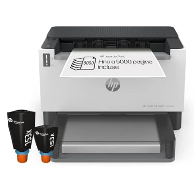 Immagine di HP Laser Tank 2504dw 2R7F4A, Stampante Monocromatica a Singola Funzione con Serbatoio Toner integrato Ricarica Rapida, Stampa F/R Automatica, 22 ppm, Fino 5000 Pagine, Wi Fi, USB, LCD, Bianca