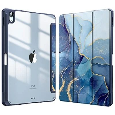 Immagine di Fintie Custodia ibrida sottile per iPad Air 11&quot; M2 (2024), 5a generazione (2022) / 4a (2020) Cover posteriore trasparente e portamatite, effetto marmo sognante
