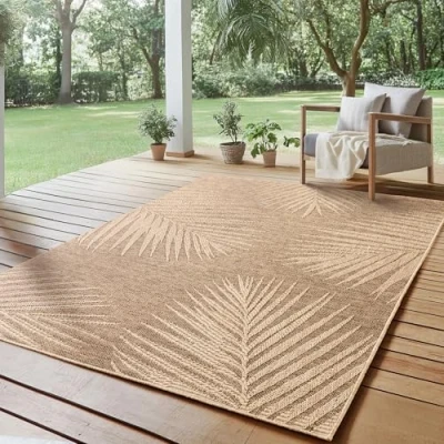 Immagine di SIMPEX Tappeto per Interni ed Esterni, robusto, resistente alle intemperie e facile da pulire, con effetto juta naturale, ideale soggiorno, cucina, terrazza, giardino balcone, 140x200 cm