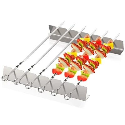 Immagine di Homealexa Set di Spiedini per Barbecue, Griglia Kabob con Supporto, Accessori 6 Spiedi Barbecue e Cornice, Carne all&#039;aperto