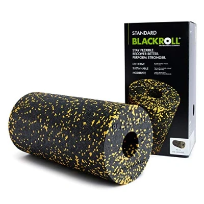 Immagine di BLACKROLL® STANDARD, Original foam roller per l&#039;automassaggio di schiena e collo, Rullo massaggio muscolare allenamento funzionale, 30 cm, nero/giallo