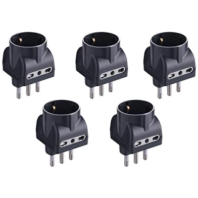 Immagine di Electraline 92298 Set 5 Adattatori 3 Posti 1 Schuko + 2 Bivalenti 10/16A, Nero, Confezione da