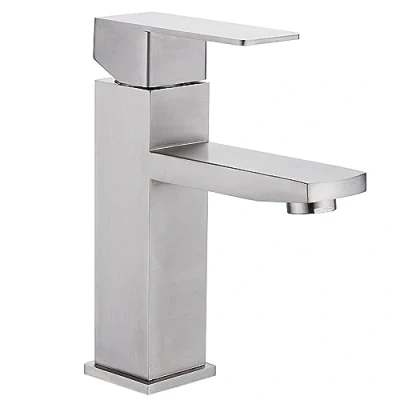 Immagine di rubinetto bagno lavabo acciaio inox monocomando acqua calda e fredda con 2 tubi inclusi miscelatore rubinetti lavandino