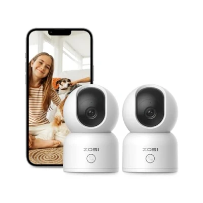 Immagine di ZOSI 2x Telecamera Wi Fi Interno, 2MP Videocamera Sorveglianza IP per Cani Gatti con Visione Notturna, Audio Bidirezionale, Rilevamento di Movimento