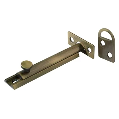 Immagine di Amig chiusura a scatto per porte Mod.600 Chiavistello di sicurezza Adatto orizzontale o verticale in ottone con finitura cuoio Dimensioni: 100 x 17 mm Include cinghie