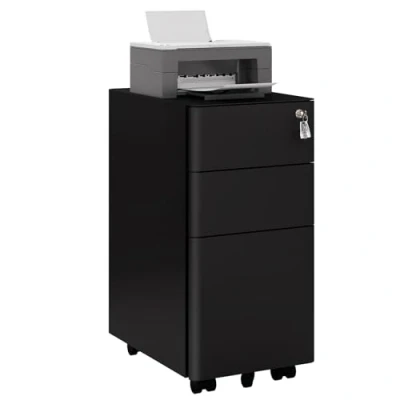 Immagine di WOLTU Cassettiera a 3 Cassetti, Schedario da Ufficio in Metallo, Organizer per Documenti con 5 Ruote, Chiave, Formato A4 Letter Legal Studio, 30x45x60cm, Nero, ASK10sz