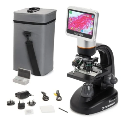 Immagine di Celestron 44347 TetraView LCD Microscopio digitale touchscreen, Ingrandimento 40x 400x, Nero/Argento
