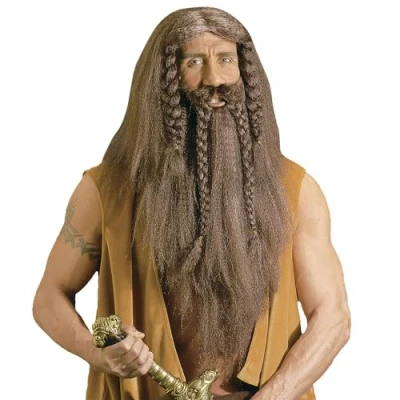 Immagine di W WIDMANN MILANO Party Fashion, Parrucca da barbaro, Look autentico, Materiali sintetici di qualità, Facile regolare, Include barba e baffi, Sicurezza bambini