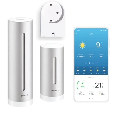 Immagine di Netatmo Stazione Meteo con Sensore Esterno Wireless supporto a parete, Termometro, Igrometro, Barometro, Sonometro, Qualità dell&#039;aria, Compatibile Amazon Alexa, Apple e Google, NWS AMZ