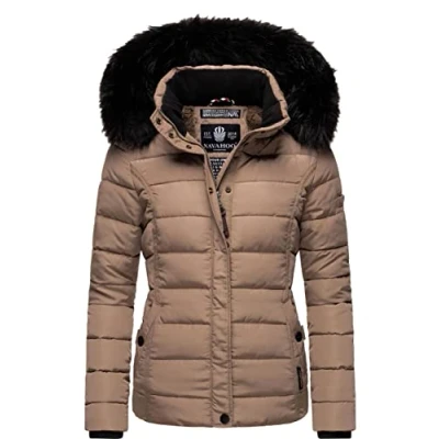Immagine di Navahoo Giacca Trapuntata Invernale da Donna con Cappuccio in Pelliccia Sintetica Miamor Grigio Taupe XL