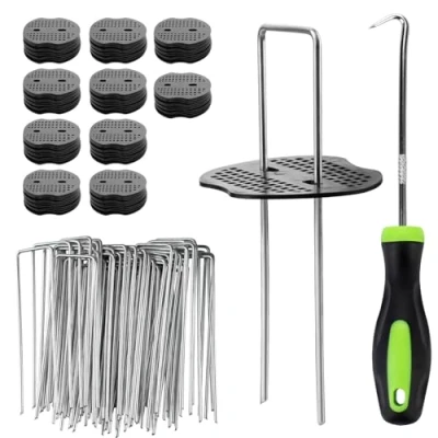 Immagine di Velway 100 Picchetti Telo Pacciamatura e Rondelle Antiruggine Giardino, Pacciamatura, Erba Artificiale, Fissaggio per Campeggio 150x36mm Ø 3 mm