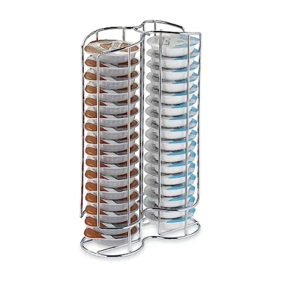 Immagine di Relaxdays Porta Cialde Tassimo, Contenitore per 32 Capsule Macchinetta, Torre in Metallo, 29 x 18 8,5 cm, Argentato, 100% Ferro