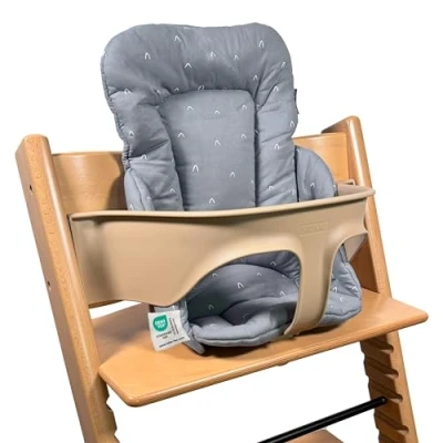 Immagine di LaLoona Cuscino Riduttore Seggiolone Per Stokke Tripp Trapp Pappa Bimbo in Cotone, OEKO TEX Standard 100, Lavabile Lavatrice Grigio