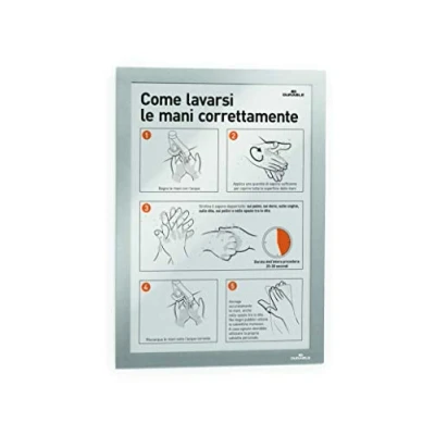 Immagine di Durable 488223 Duraframe A4 Large Packaging, Cornice Espositiva Adesiva, per Superfici Lisce e Solide, Formato A4, Confezione da 10 Pezzi, Argento
