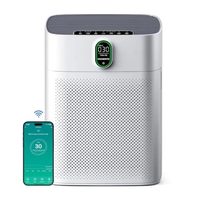 Immagine di Purificatore d&#039;aria Intelligente MORENTO Per La Casa Camere Grandi Fino a 1076 ft², Compatibile Wi Fi e Alexa, Display Della Qualità Dell&#039;aria PM2.5, Modalità Automatica, Silenziosa 24dB (Bianco)