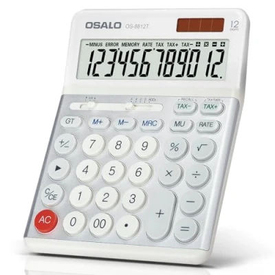 Immagine di OSALO Calcolatrici desktop con funzione IVA, grande schermo, pulsanti grandi, calcolatrice a 12 cifre per casa e ufficio (OS 8812T)