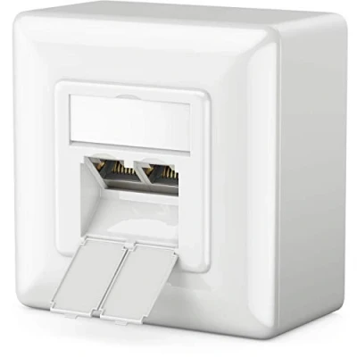 Immagine di deleyCON 1x CAT 6a Universale Presa di Rete 2x Porta RJ45 Schermato Superficie o Filo 10 Gigabit Ethernet EIA/TIA 568A&amp;B Bianco