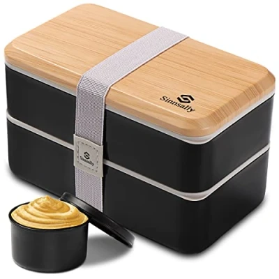 Immagine di Sinnsally Porta Pranzo da Ufficio,1400ml Bento Lunch Box Prova di Perdite per Adulti,Contenitore a con Scomparti Posate senza BPA,Sicuri Microonde e Lavastoviglie(Nero)