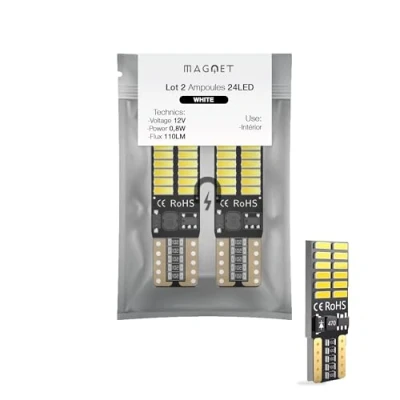 Immagine di Magnet Lampadine T10, confezione 2, Prisma Slim Ultra Fine, 24 LED Canbus Anti Errore Ideale Spazi Stretti, Interni, Piastra, Luci Per Auto e altri