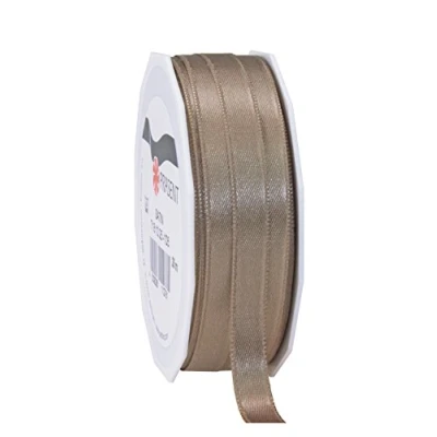 Immagine di PRÄSENT C.E. PATTBERG nastro raso colore tortora, di per impacchettare regali, lungh. 25 m, largh. 10 mm, pacchi regalo, decorare e bricolage, varie occasioni