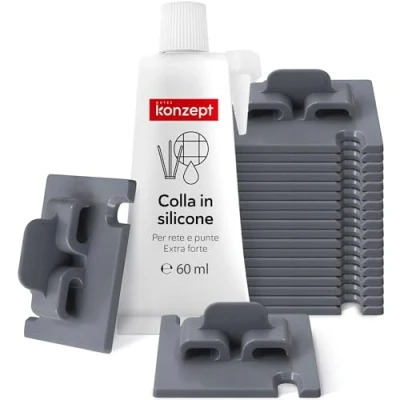 Immagine di KONZEPT Set di 70 Ganci con Adesivo Super Forte da 80 ml per La Rete Protezione Gatti sul Balcone, Installazione Senza Foratura, Colore Grigio