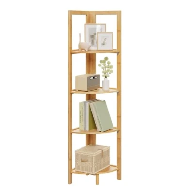 Immagine di WOLTU Scaffale Angolare 4 Ripiani per Bagno Mensola in Bambù Cucina Libreria Fioriera Decorazione Balcone RG9254br