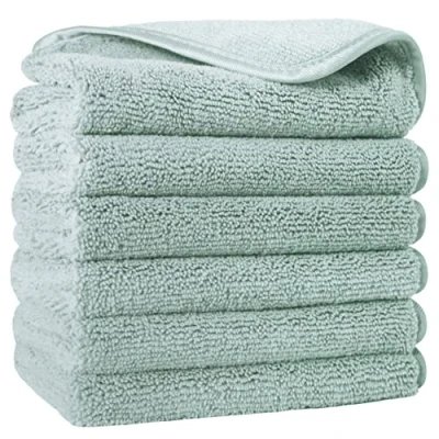 Immagine di Polyte asciugamano viso premium in microfibra anti pelucchi verde chiaro 33 x cm set 6 pezzi