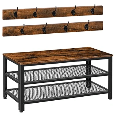 Immagine di HOOBRO Attaccapanni set, Scarpiera con Panca, 100cm Appendiabiti Autoportante, Mobile Ingresso 3 Ripiani e 9 Ganci, Risparmiare Spazio, per Cappotti, Cappelli, Borse EBF171MT01