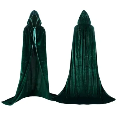 Immagine di Proumhang Mantello con Cappuccio Lungo in Velluto Costume di Halloween Carnevale Natale Capo Masquerade Verde