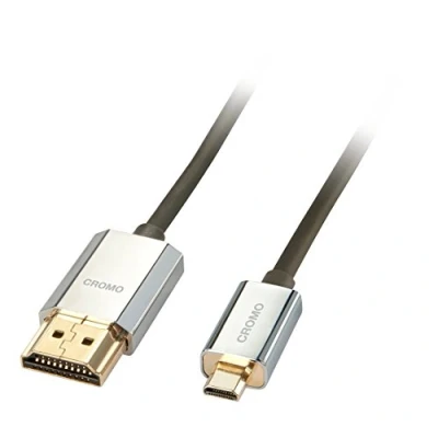 Immagine di LINDY Cavo HDMI a Micro A/D, CROMO Slimline 3 Metri, Cavetto High Speed 4k@60Hz 2.0 10.2G 3D 1080p HDCP 2.2 Certificato ARC CEC ATZ, Compatibile con TV, Monitor, Tablet, Laptop, Camera.