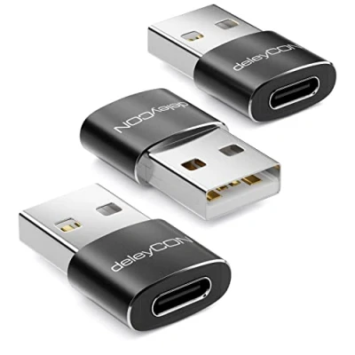 Immagine di deleyCON Adattatore da USB C A [3 Pezzi] Presa Connettore per PC Computer Laptop Notebook Alluminio Nero