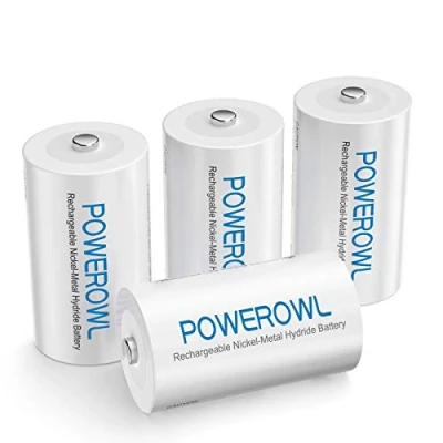 Immagine di 5000mAh Batterie Ricaricabili C,POWEROWL Pile C Mezzatorcia HR14 Baby,Confezione da 4 Pezzi (1200 cicli, 1,2 V, Ni MH)