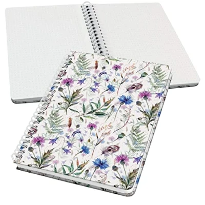 Immagine di SIGEL JN618 Jolie Taccuino spiralato, Misty Meadows, quadretti tratteggiati (lineatura dot), 100 g/m², 16,2 x 21,5 cm, copertina rigida, 120 pagine, viola, blu, verde