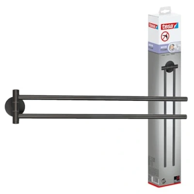 Immagine di tesa MOON Portasciugamani a 2 bracci in grafite spazzolata barra autoadesivo metallo rivestito PVD non richiede foratura, soluzione adesiva incl. 84 mm x 50 456