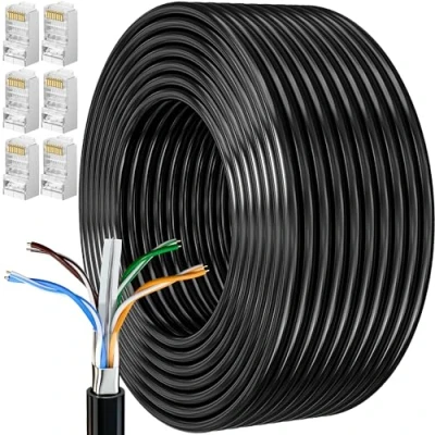 Immagine di Cavo Ethernet 30 Metri, Bobina Cat 6 Lan 30mt Lungo per Esterno Resistente alle Intemperie di Rete FTP 23 AWG Schermato Gigabit Anti jamming Internet Nero