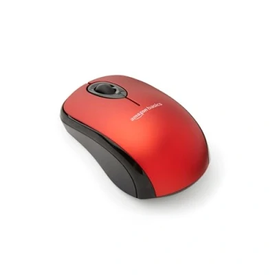 Immagine di Amazon Basics Mouse senza fili per computer, con microricevitore, rosso