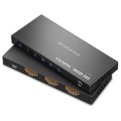 Immagine di Splitter HDMI 1 ingresso 2 uscite 4K 60Hz, AVIDGRAM 2.0 1x2 con copia, downscaler, supporto automatico 1080p 120Hz HDMI2.0 HDCP 2.2 HDR10 18Gbps 3D