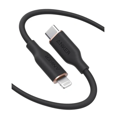 Immagine di Anker cavo iPhone usb c, lightning PowerLine III Flow, certificato MFi, 13/13 Pro Max/12/11 Pro/X/XS/XR/8 Plus, AirPods Pro(180cm), gel silice, Nero mezzanotte