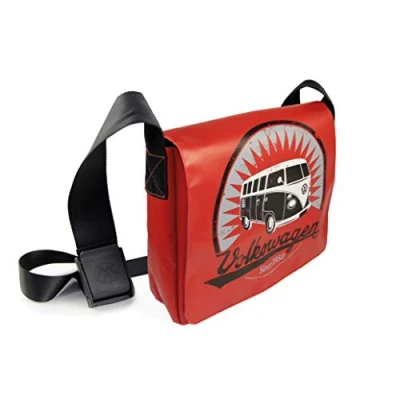 Immagine di Brisa VW Collection Volkswagen Borsa a tracolla grande in jeans e telone da camion Campervan T1 Bus design 33 x 40 12 cm (Vintage/Rosso)