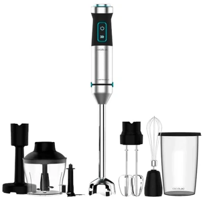 Immagine di Cecotec Frullatore a Immersione Power Titanblack 1500 XL Perfectcream&amp;Crush, 2300 W, 4 Lame Rivestimento Titanio Nero, Piede XL, Bicchiere 700 ml con Coperchio, Aste e Tritatutto Becco Ghiaccio