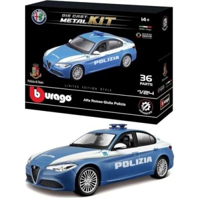 Immagine di Bburago Model Kit Giulia Polizia Modellino Realistico Auto in Scala 1:24, Licenza Ufficiale e Alfa Romeo, Età Consigliata 14+ Anni