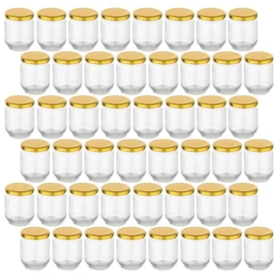 Immagine di gouveo Set di 48 vasetti da 190 ml, rotondi, con coperchio a vite, color oro, piccoli barattoli tappo per conservare e