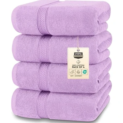 Immagine di Utopia Towels Set di 4 asciugamani da bagno alta qualità (60 x 137 cm), 100% cotone filato ad anello, 600 g/m², leggeri e altamente assorbenti, asciugatura rapida, perfetti per l&#039;uso quotidiano