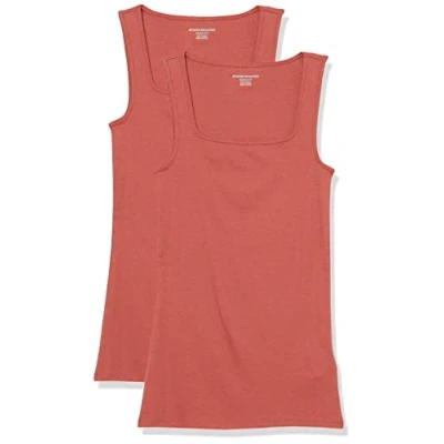 Immagine di Amazon Essentials Canottiera con Scollo Quadrato vestibilità Aderente Donna, Pacco da 2, Rosso Mattone, XXL