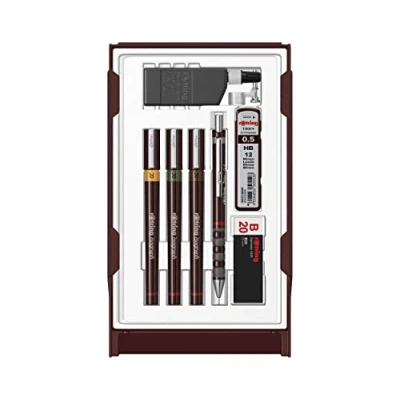 Immagine di Rotring Isograph Penna Set 4 x Penne Tecniche + accessori per la scuola 0.20 mm, 0.30 0.50 mm