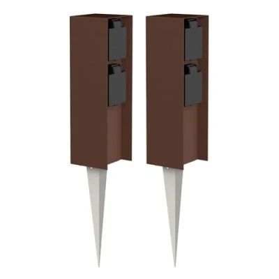 Immagine di ledscom.de 2 pz. presa da giardino POMI con picchetto a terra per esterni, IP44, vie, marrone, quadrata, 23cm