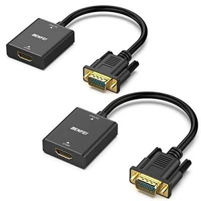 Immagine di BENFEI Adattatore HDMI a VGA con 3,5 mm jack audio, 2 Confezioni Unidirezionale Computer Monitor/TV (Femmina Maschio), Compatibile TV Stick Laptop PC Raspberry Pi Roku Xbox